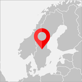 Map highlighting Sweden with a location pin