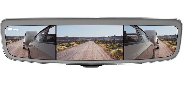Interior mirror showing 3 views of the back camera with the aid of Magna ClearView technology