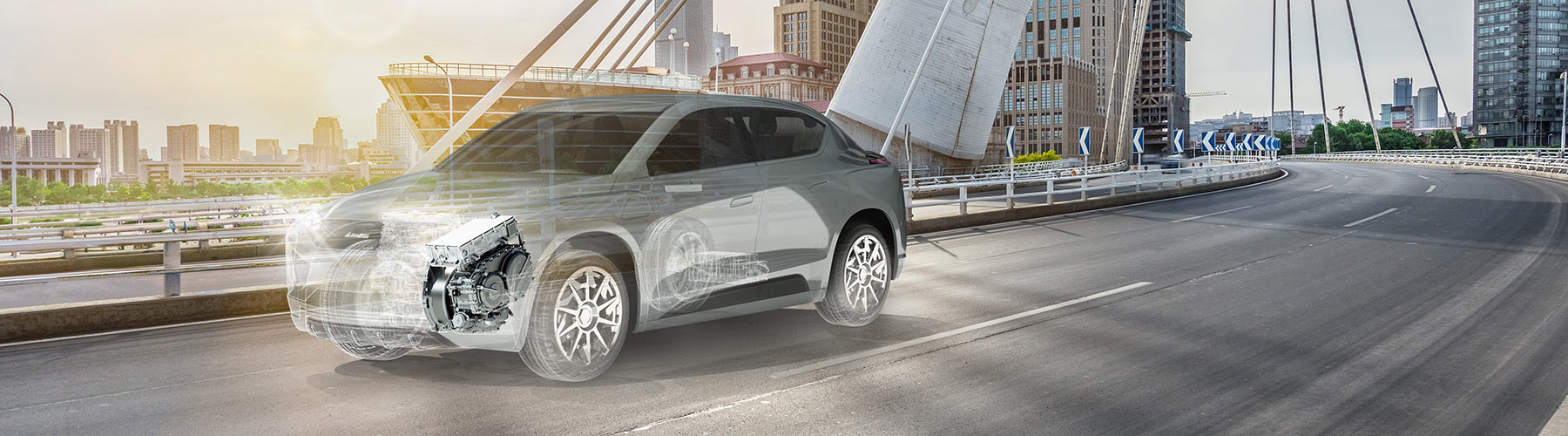 Inside a manufacturing facility with streaking yellow and orange lines